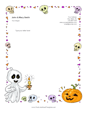 Cute Ghost With Candle Letterhead Template