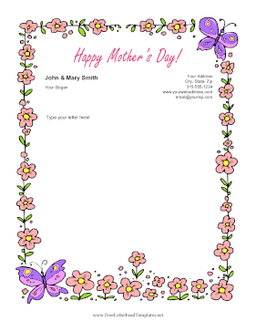 Happy Mothers Day Flowers Letterhead Template