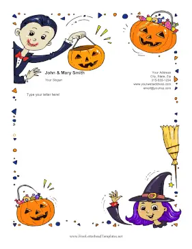 Kids In Halloween Costumes Letterhead Template