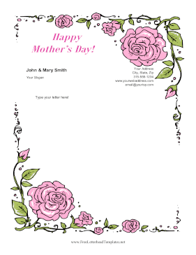 Mothers Day Roses Letterhead Template