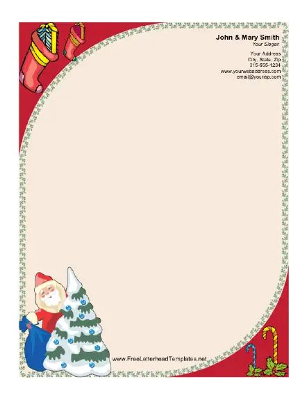 Santa Claus and Christmas Tree Letterhead Letterhead Template