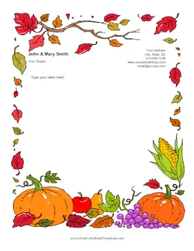 Autumn Leaves And Harvest Letterhead Template