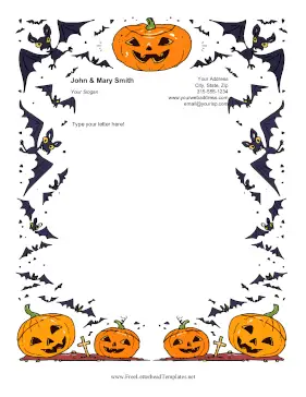 Bats And Jack-O-Lanterns Letterhead Template