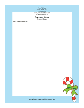 Candy Cane with Ribbon Christmas Letterhead Template