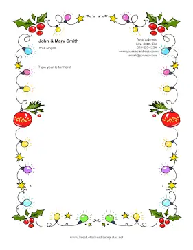 Christmas Lights And Holly Letterhead Template