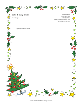 Christmas Tree And Holly Letterhead Template