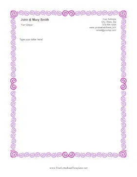 Curlicues Border Purple Letterhead Template