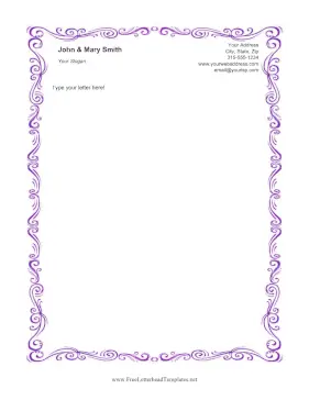 Curvy Filigree Purple Letterhead Template