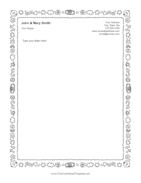 Doodle Border Black and White Letterhead Template