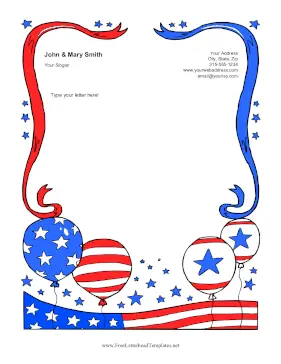 Fourth Of July Balloons Letterhead Template