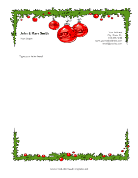 Garland And Ornaments Letterhead Template