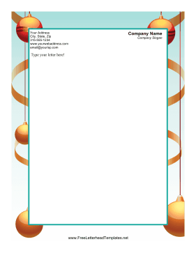 Golden Christmas Ornaments Letterhead Template