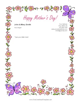 Happy Mothers Day Flowers Letterhead Template