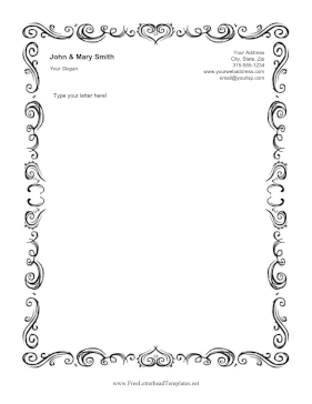 Hearts And Filigree Black and White Letterhead Template