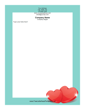 Hearts Teal Valentines Letterhead Letterhead Template