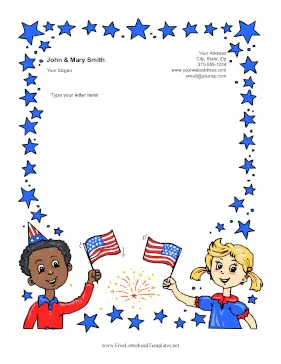 Independence Day Children With Flags Letterhead Template