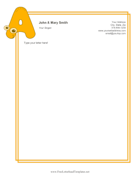 Kids Monogram A Letterhead Template