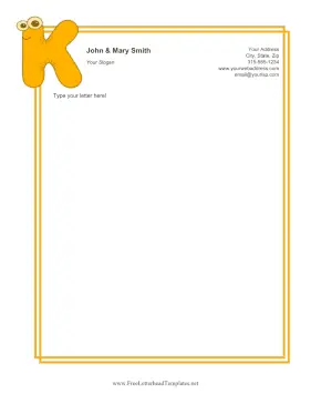 Kids Monogram K Letterhead Template