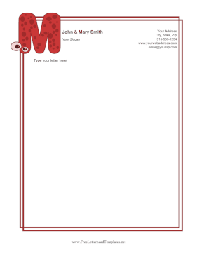 Kids Monogram M Letterhead Template