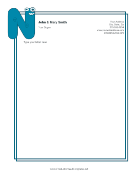 Kids Monogram N Letterhead Template