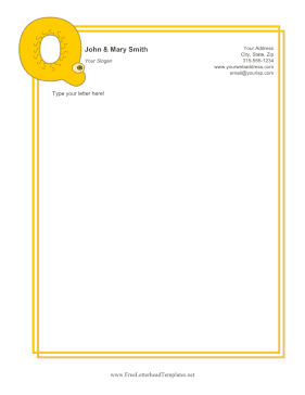 Kids Monogram Q Letterhead Template