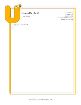 Kids Monogram U Letterhead Template