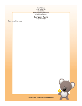 Koala with Flower Letterhead Letterhead Template