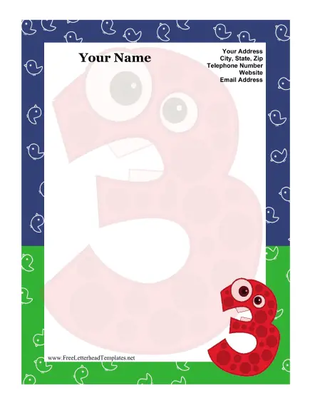 Number 3 Kid Letterhead Letterhead Template