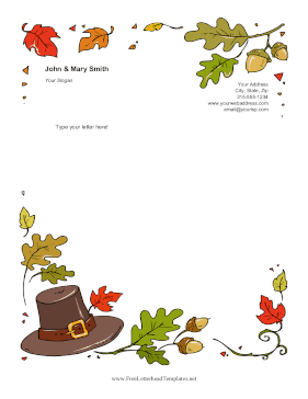 Pilgrim Hat And Leaves Letterhead Template