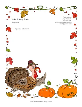 Turkey And Pumpkins Letterhead Template