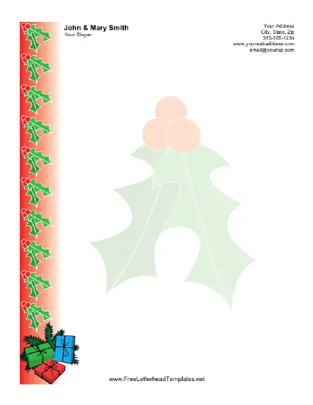 Christmas Letterhead with Holly Letterhead Template